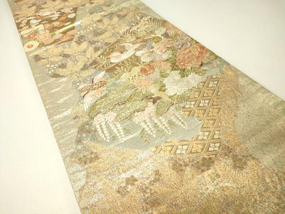 平和屋着物▼西陣　六通柄袋帯　蒔絵　金糸　正絹　逸品　DABH6658az