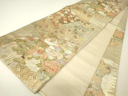 平和屋着物▼西陣　六通柄袋帯　蒔絵　金糸　正絹　逸品　DABH6658az