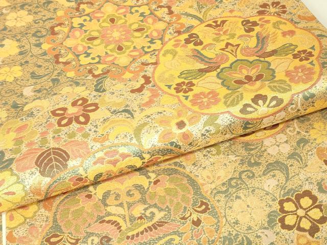 平和屋着物▼六通柄袋帯　古代彫金紋　正倉院向い鳥花文　正絹　逸品　未使用　DABH6666az