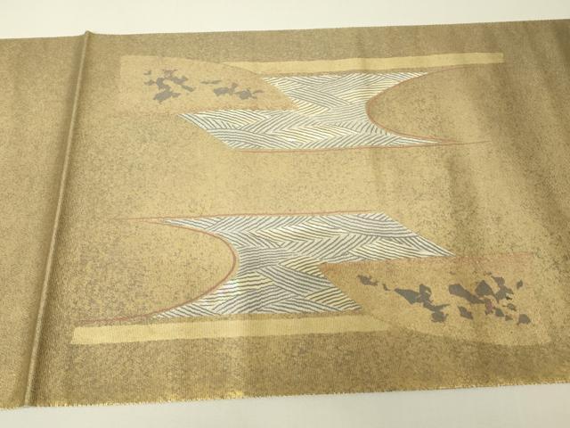 平和屋着物▼太鼓柄袋帯　作家物　螺鈿箔　流水文　引箔　正絹　逸品　DABH6675az