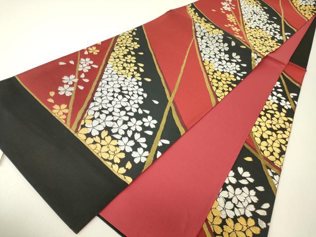 平和屋着物▼西陣　六通柄袋帯　舞桜文　金銀糸　証紙付き　正絹　逸品　未使用　DABH6676az