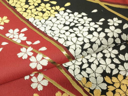 平和屋着物▼西陣　六通柄袋帯　舞桜文　金銀糸　証紙付き　正絹　逸品　未使用　DABH6676az