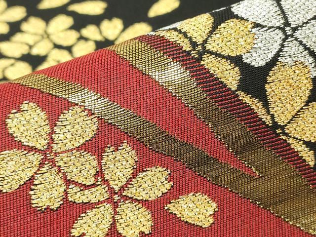 平和屋着物▼西陣　六通柄袋帯　舞桜文　金銀糸　証紙付き　正絹　逸品　未使用　DABH6676az