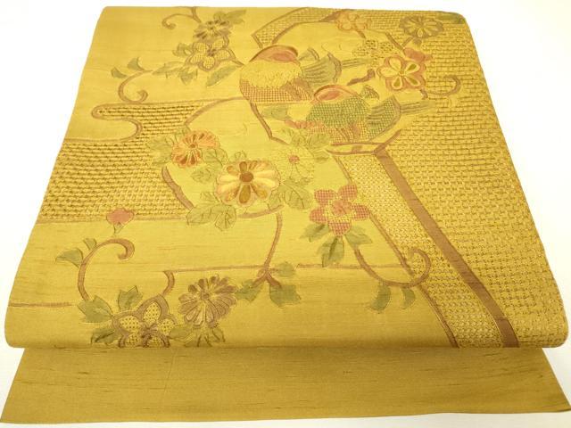 平和屋着物●中国三大刺繍　スワトウ刺繍　汕頭刺繍　蘇州刺繍　総刺繍　太鼓柄袋帯　紬地　鴛鴦花文　正絹　逸品　DABH6686az