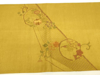 平和屋着物●中国三大刺繍　スワトウ刺繍　汕頭刺繍　蘇州刺繍　総刺繍　太鼓柄袋帯　紬地　鴛鴦花文　正絹　逸品　DABH6686az