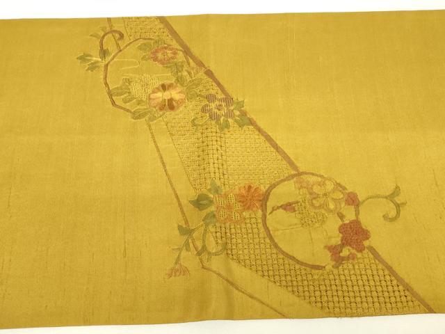 平和屋着物●中国三大刺繍　スワトウ刺繍　汕頭刺繍　蘇州刺繍　総刺繍　太鼓柄袋帯　紬地　鴛鴦花文　正絹　逸品　DABH6686az