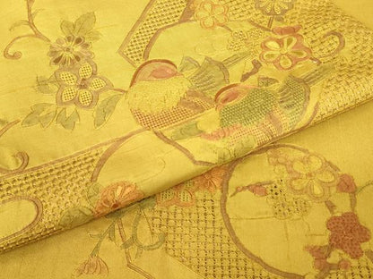 平和屋着物●中国三大刺繍　スワトウ刺繍　汕頭刺繍　蘇州刺繍　総刺繍　太鼓柄袋帯　紬地　鴛鴦花文　正絹　逸品　DABH6686az