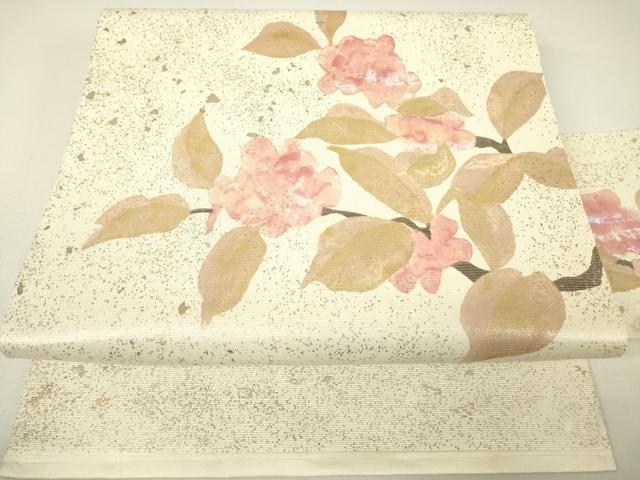 平和屋着物▼九寸名古屋帯　螺鈿箔　草花文　金彩　引箔　正絹　逸品　DABH6689az