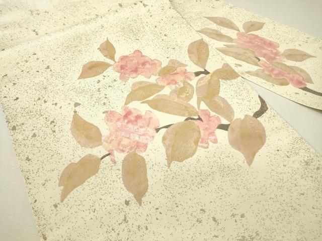 平和屋着物▼九寸名古屋帯　螺鈿箔　草花文　金彩　引箔　正絹　逸品　DABH6689az
