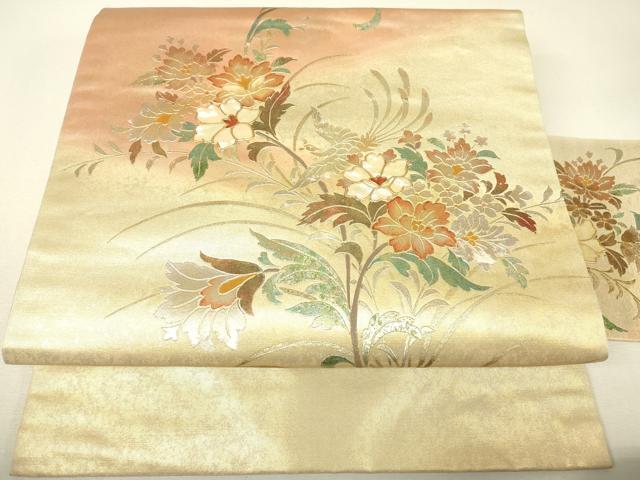 平和屋着物▼九寸名古屋帯　螺鈿　鳳凰花文　金彩　引箔　正絹　逸品　DABH6691az