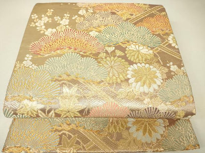 平和屋着物▼六通柄袋帯　唐織　花松文　金糸　正絹　逸品　DABH6707az