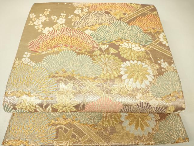 平和屋着物▼六通柄袋帯　唐織　花松文　金糸　正絹　逸品　DABH6707az