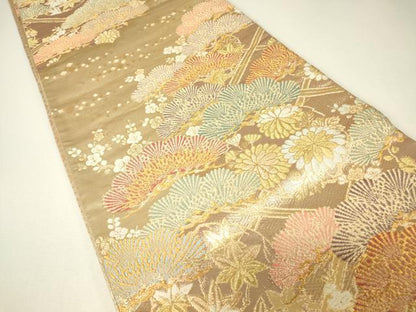 平和屋着物▼六通柄袋帯　唐織　花松文　金糸　正絹　逸品　DABH6707az