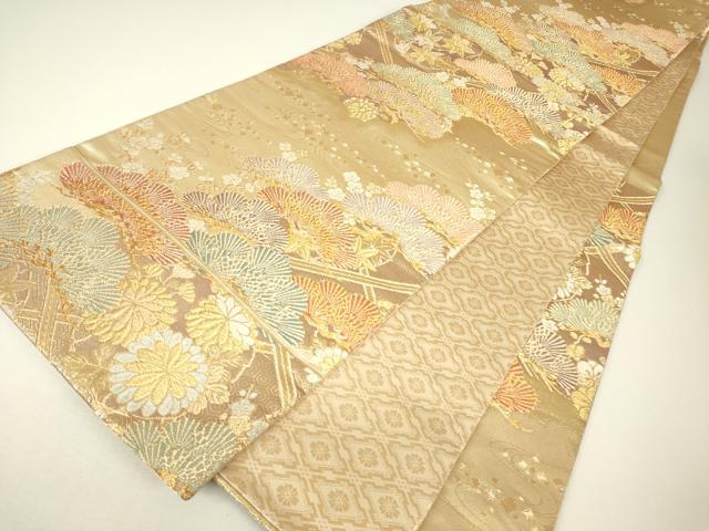 平和屋着物▼六通柄袋帯　唐織　花松文　金糸　正絹　逸品　DABH6707az