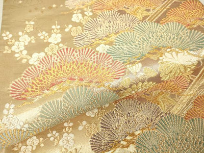 平和屋着物▼六通柄袋帯　唐織　花松文　金糸　正絹　逸品　DABH6707az