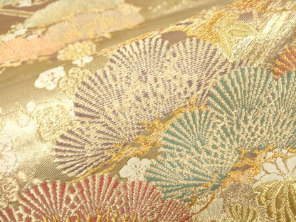 平和屋着物▼六通柄袋帯　唐織　花松文　金糸　正絹　逸品　DABH6707az