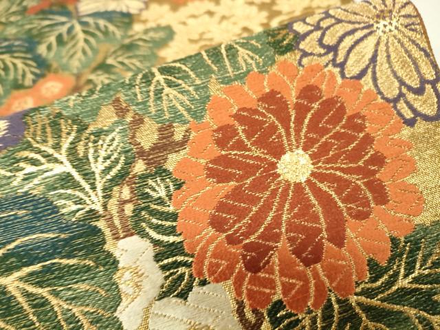 平和屋着物▼ファッションデザイナー 花井幸子　六通柄袋帯　唐織　菊文　金糸　正絹　逸品　DABH6708az