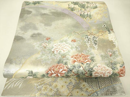 平和屋着物▼六通柄袋帯　唐織　薫風四季文様　金銀糸　引箔　正絹　逸品　DABH6711az