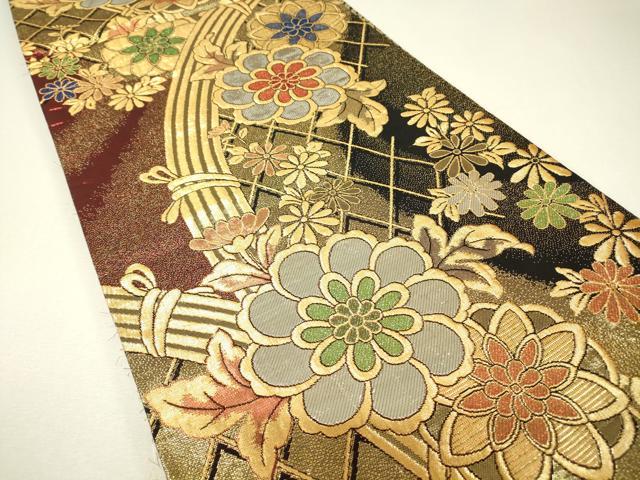 平和屋着物▼佐賀錦　両面　六通柄袋帯　籬花文　金銀糸　正絹　逸品　DABH6714az