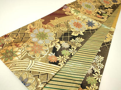 平和屋着物▼佐賀錦　両面　六通柄袋帯　籬花文　金銀糸　正絹　逸品　DABH6714az