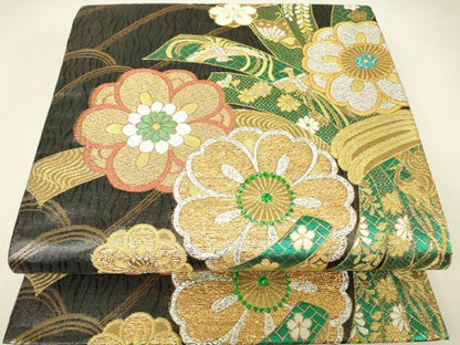 平和屋着物▼六通柄袋帯　束ね熨斗舞花文　金銀糸　正絹　逸品　DABH6719az
