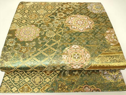 平和屋着物▼六通柄袋帯　正倉院花文　金糸　正絹　逸品　DABH6722az
