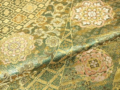 平和屋着物▼六通柄袋帯　正倉院花文　金糸　正絹　逸品　DABH6722az