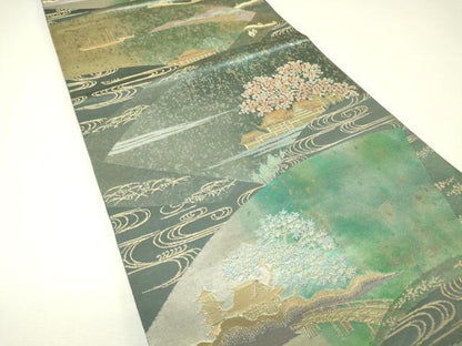 平和屋着物▼六通柄袋帯　日本の情景　江戸百景　金糸　引箔　正絹　逸品　DABH6725az