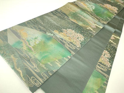 平和屋着物▼六通柄袋帯　日本の情景　江戸百景　金糸　引箔　正絹　逸品　DABH6725az