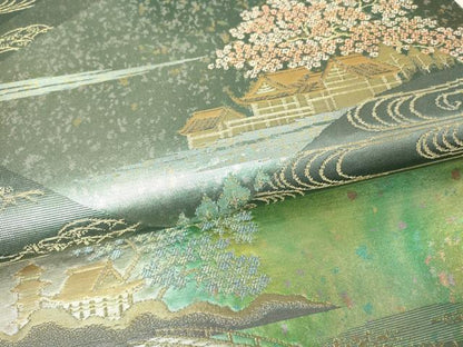 平和屋着物▼六通柄袋帯　日本の情景　江戸百景　金糸　引箔　正絹　逸品　DABH6725az