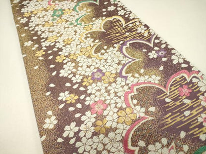 平和屋着物▼六通柄袋帯　舞桜文　金糸　正絹　逸品　DABH6726az
