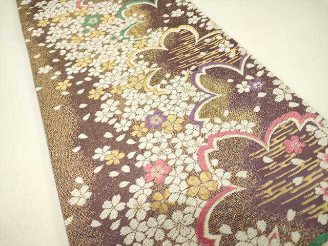 平和屋着物▼六通柄袋帯　舞桜文　金糸　正絹　逸品　DABH6726az