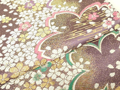 平和屋着物▼六通柄袋帯　舞桜文　金糸　正絹　逸品　DABH6726az