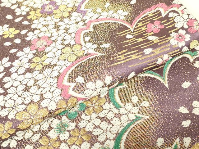 平和屋着物▼六通柄袋帯　舞桜文　金糸　正絹　逸品　DABH6726az