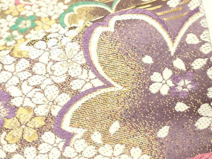平和屋着物▼六通柄袋帯　舞桜文　金糸　正絹　逸品　DABH6726az