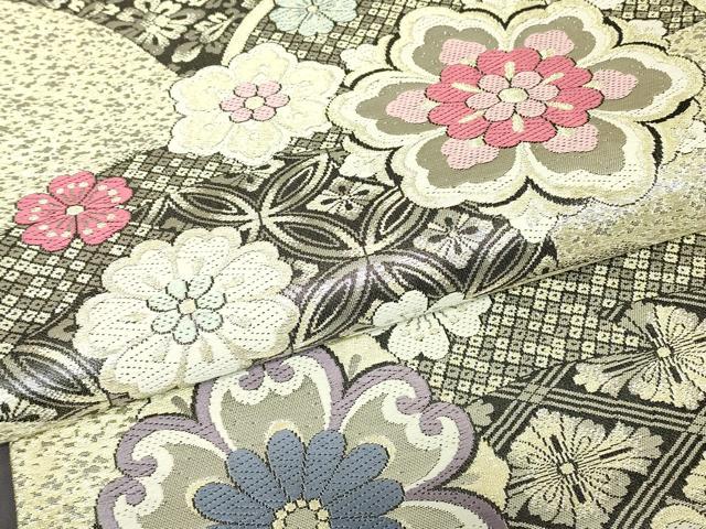 平和屋着物▼六通柄袋帯　正倉院花文　金糸　鈴乃屋扱い　正絹　逸品　DABH6727az