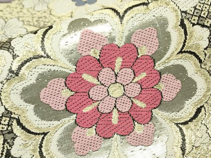 平和屋着物▼六通柄袋帯　正倉院花文　金糸　鈴乃屋扱い　正絹　逸品　DABH6727az