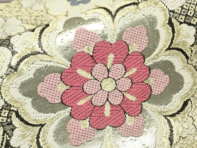 平和屋着物▼六通柄袋帯　正倉院花文　金糸　鈴乃屋扱い　正絹　逸品　DABH6727az