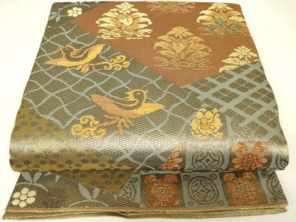 平和屋本店▼六通柄袋帯　本金　正倉院華紋　正絹　逸品　DABH6730az