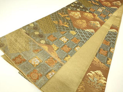 平和屋本店▼六通柄袋帯　本金　正倉院華紋　正絹　逸品　DABH6730az