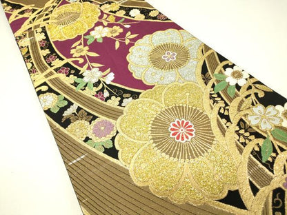 平和屋着物▼六通柄袋帯　吉祥花文　金銀糸　正絹　逸品　DABH6731az