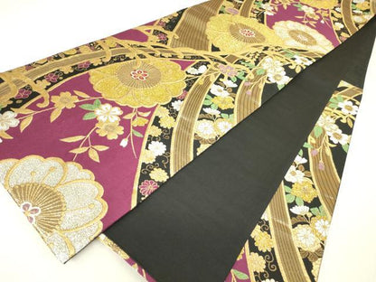 平和屋着物▼六通柄袋帯　吉祥花文　金銀糸　正絹　逸品　DABH6731az