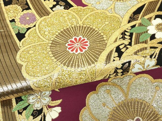 平和屋着物▼六通柄袋帯　吉祥花文　金銀糸　正絹　逸品　DABH6731az