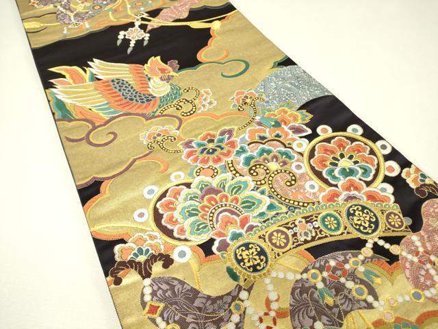 平和屋着物▼六通柄袋帯　唐織　鳳凰更紗花文　金糸　正絹　逸品　DABH6732az