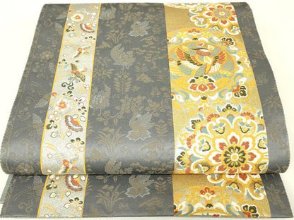 平和屋着物▼六通柄袋帯　唐織　正倉院花鳥文　金銀糸　正絹　逸品　DABH6735az