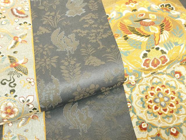 平和屋着物▼六通柄袋帯　唐織　正倉院花鳥文　金銀糸　正絹　逸品　DABH6735az