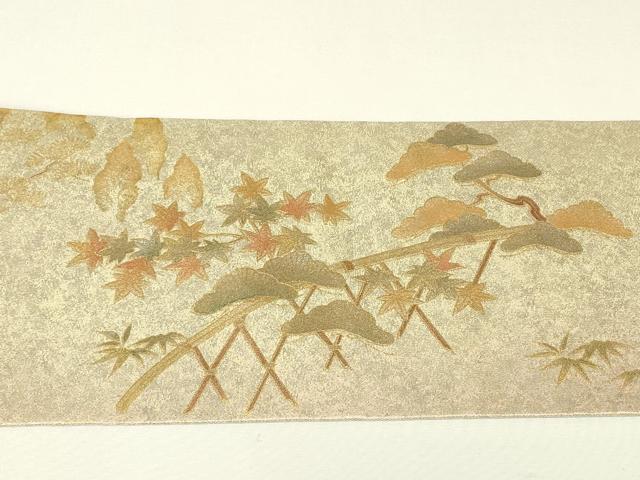 平和屋着物▼九寸名古屋帯　螺鈿　名所風景文　金彩　引箔　正絹　逸品　DABH6736az