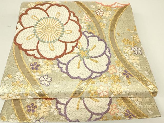 平和屋着物▼六通柄袋帯　立涌花文　金糸　正絹　逸品　DABH6741az
