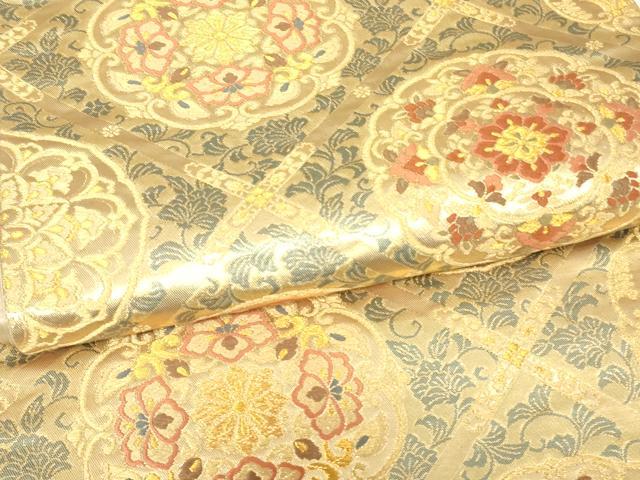 平和屋着物▼六通柄袋帯　正倉院天井花文　金糸　正絹　逸品　DABH6743az