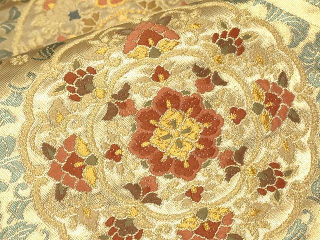 平和屋着物▼六通柄袋帯　正倉院天井花文　金糸　正絹　逸品　DABH6743az